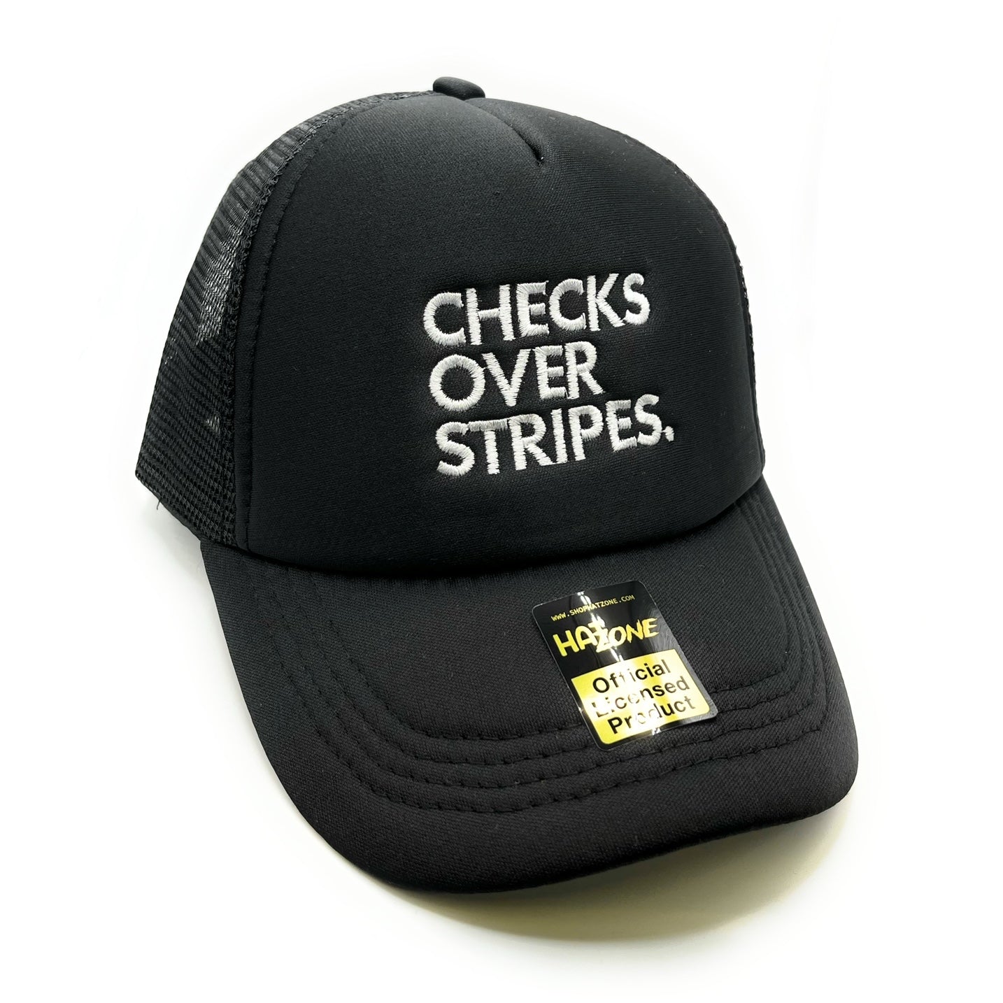 Checks Over Stripes Mesh Trucker Snapback (Black)